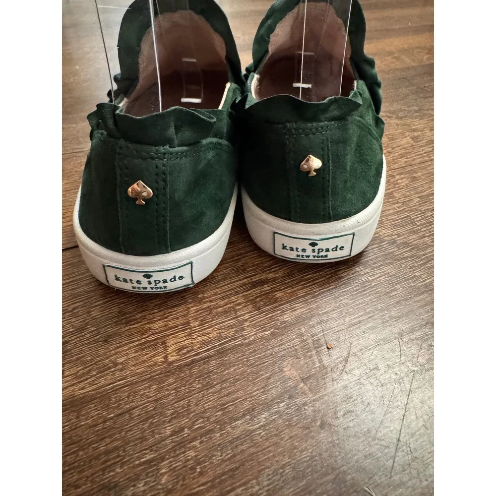 Kate Spade New York Green Suede Ruffle Slip On Sneakers Women's Size 6